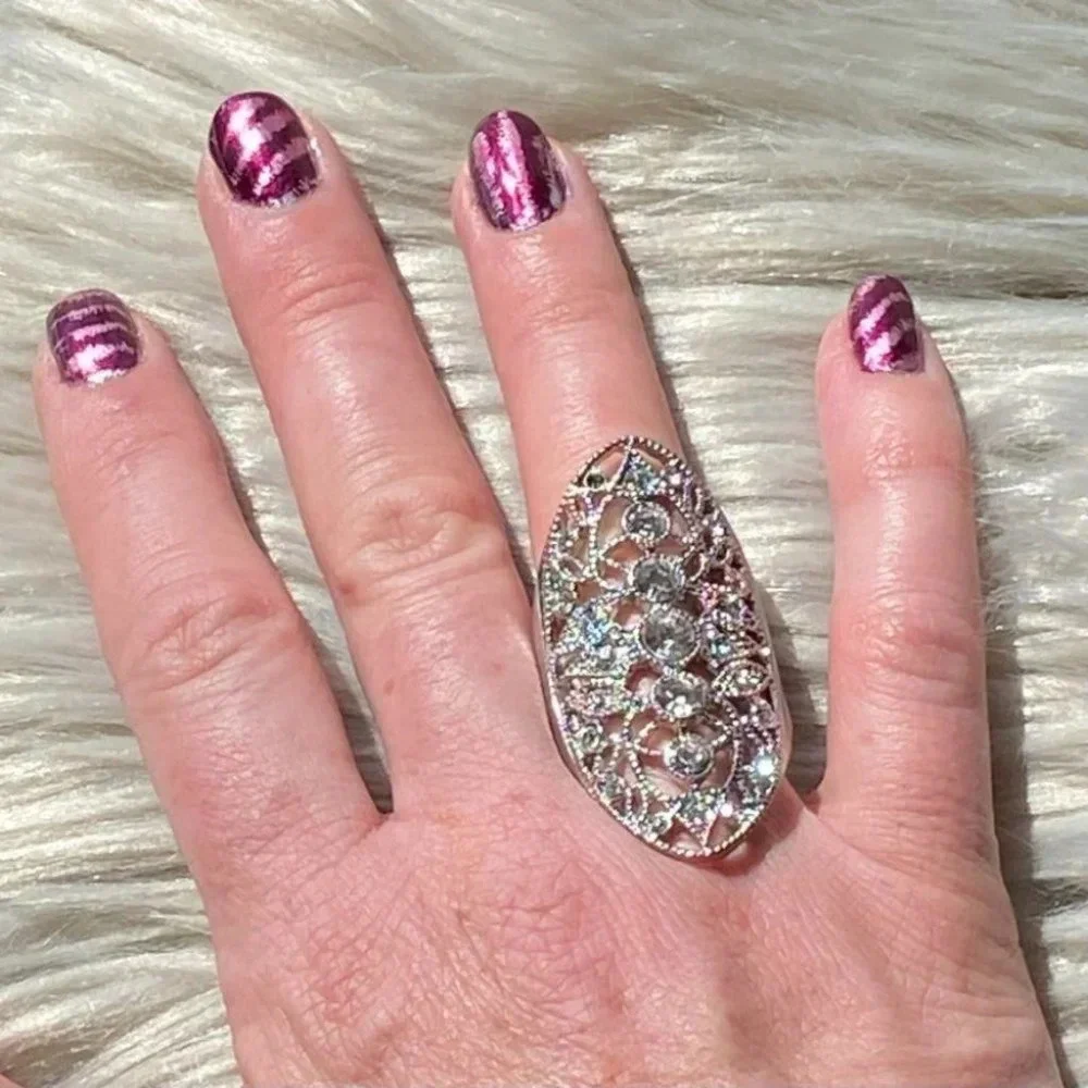 Beautiful Silver with Sparkling Rhinestones Fashion Statement Ring